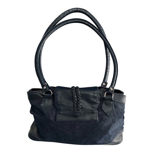 VTG Western-Inspired Dark Navy Blue Denim & Faux Leather Handbag - Picture 4 of 7